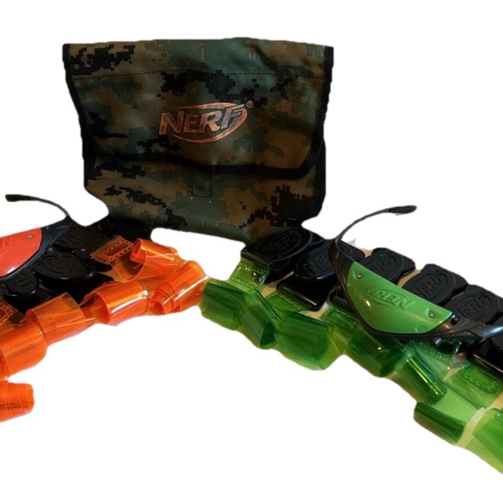 Flag Football Nerf with 16 Clips 8 orange 8 green headbands camo carrying bag